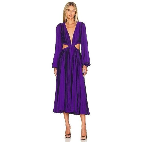 NWT Rococo Sand Cassi Long Sleeve Midi Dress Cut Out Purple Small - Picture 1 of 12